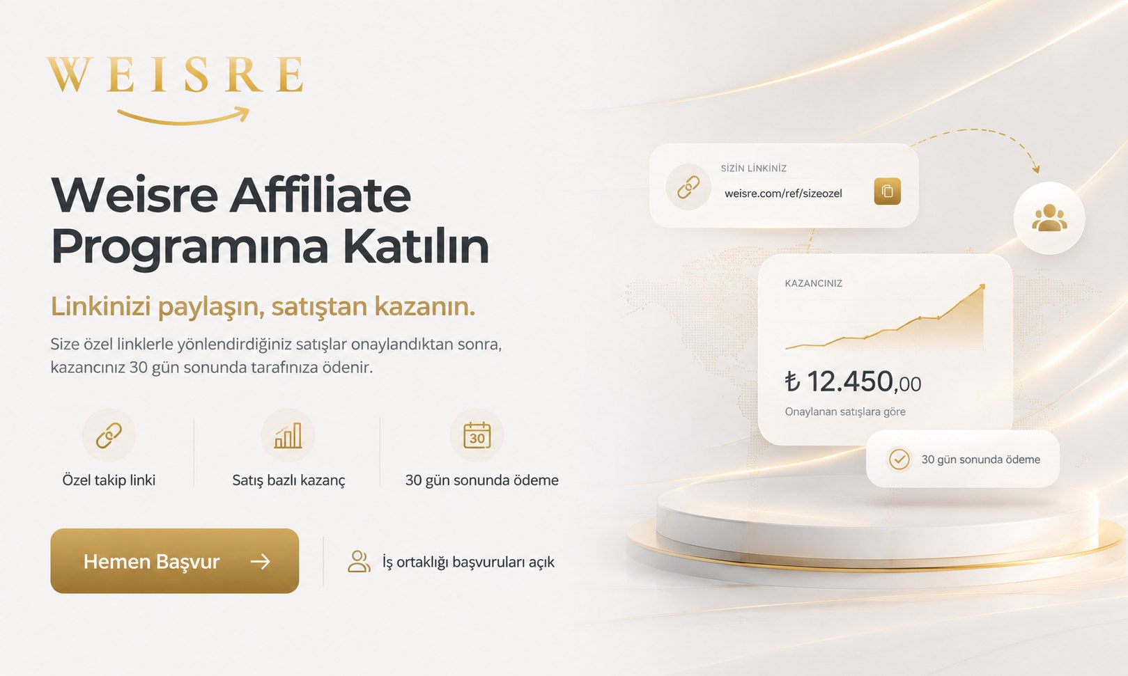 Weisre Affiliate Programına Katılın — linkinizi paylaşın, satıştan kazanın. Kazancınız 30 gün sonunda ödenir.